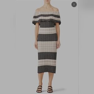 Free People Off Duty Knit Off The Shoulder Striped Midi Dress - Size Large